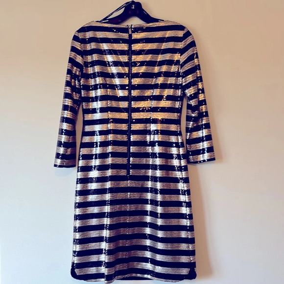 VINCE CAMUTO Black and Silver Striped Sequin Dress - Picture 2 of 6